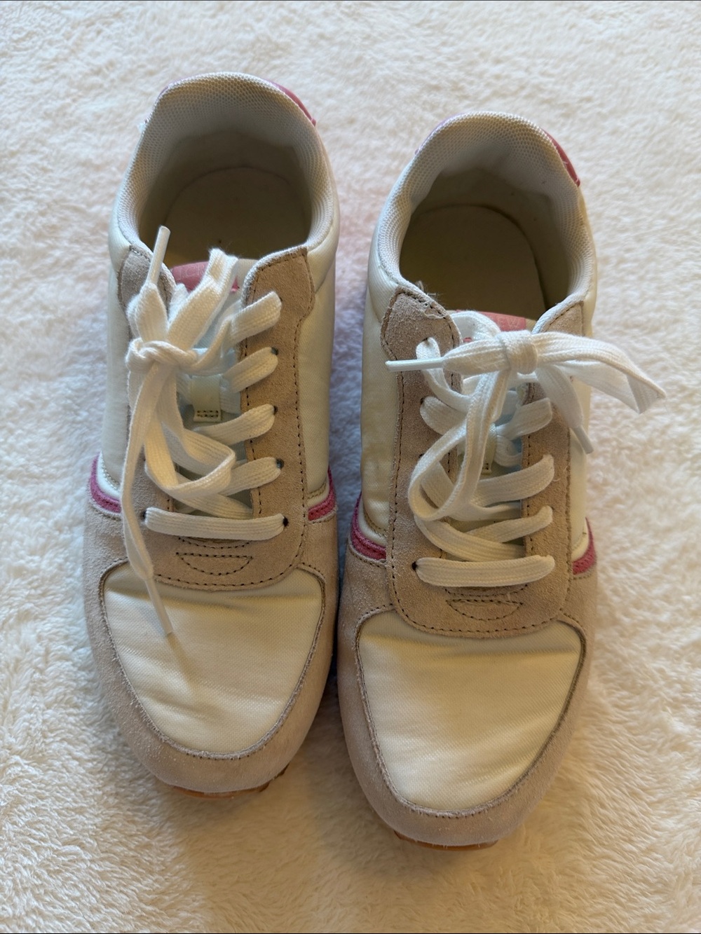 J. Crew White Sneakers with Pink Accent